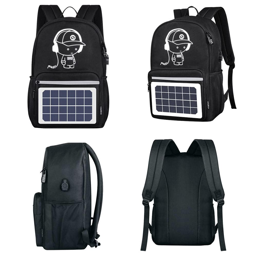 Zaino Antifurto Uomo Zaino Porta PC 14 Pollici, Zaino Solare con pannello solare integrato da 4W, Zaino per Escursionismo con Funzione di Ricarica Solare Rimovibile
