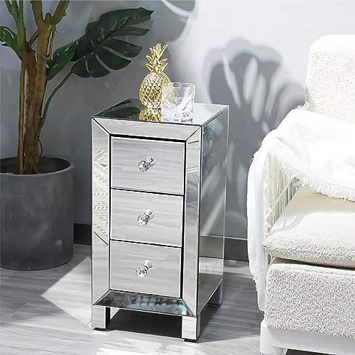 Table de chevet miroir petite table d'appoint moderne 3 tiroirs chambre