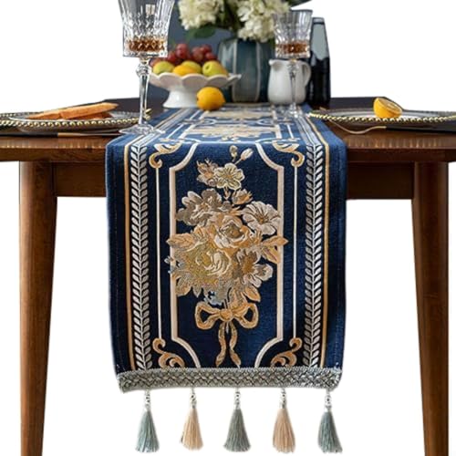Camino de mesa jacquard azul para decoración de salones y banquetes festivos 4