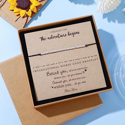 RareLove Graduation Gifts The Adventure Begins Morse Code Beaded Bracelet,2025 Grad Senior Gifts for Friends,Graduation Gifts for Best Friends,Waterproof Secret Bracelets Tiny Pony Seed2