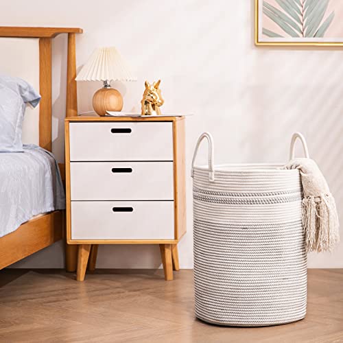 Woven Rope Laundry Hamper Basket By Youdenova, 72L Tall Laundry Basket, Baby Nursery Hamper For Blanket Storage, Clothes Hamper For Laundry In Bedroom-Large-Stripe White #TOP4