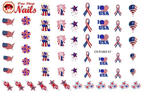 4th of July I Love America Clear Vinyl Peel and Stick Nail Decals (NOT Waterslide) by One Stop Nails V3A.