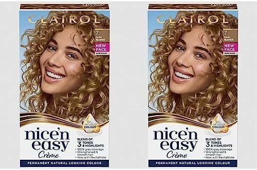 Nice'n Easy Crème, Natural Looking Oil Infused Permanent Hair Dye, 7 Dark Blonde (Pack of 2)