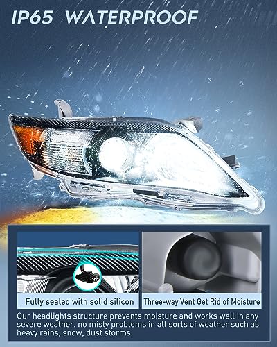 Image of Nilight Headlight Assembly Compatible with 2010 2011 Toyota Camry Headlamps Replacement Black Housing Amber Reflector Upgraded Clear Lens Driver and Passenger Side