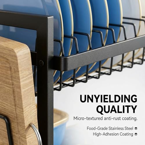 Image of COMFYHOME Utensils Drying Rack,2-Tier Stainless Steel Dish Drying Rack, Saving Countertop Organizer with Drainboard, Drainer Tray & Utensil Holder,Rust-Resistant Suitable for Plates, Cutlery, Bowls