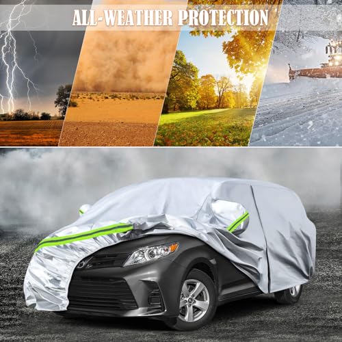 Image of Waterproof Car Covers Replace for 2003-2025 Toyota Sienna Minivan, 6 Layers Silver All Weather Custom-fit Car Cover with Zipper Door & Windproof Bands for Snow Rain Dust Hail Protection