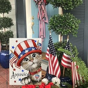 CROWNED BEAUTY 4th of July Patriotic Cat Garden Flag 12x18 Inch Double Sided Small Burlap for Outside Independence Day Holiday Yard Flag CF1582-12 CROWNED BEAUTY 4th of July Patriotic Cat Garden Flag 12×18 Inch Double Sided Small Burlap for Outside Independence Day Holiday Yard Flag CF1582 12