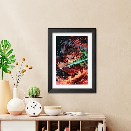 Image of TenorArts Tanjiro Photo Frame Demon Slayer Anime Laminated Poster Framed Painting with Matt Finish Black Textures (12inches x 9inches)