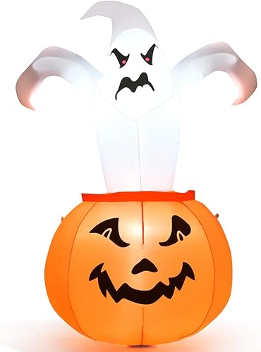 COSTWAY Fantasma inflable de Halloween de 6 pies en calabaza con bombillas LED para decoración de patio