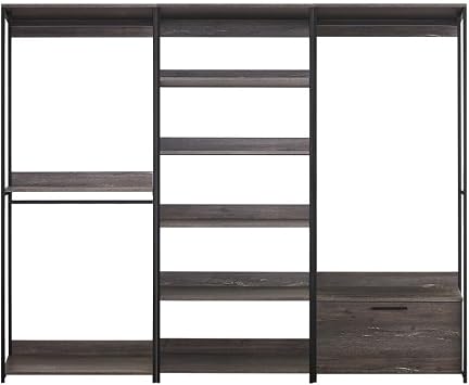 Monica Wood Walk-in Closet System in Rustic Gray
