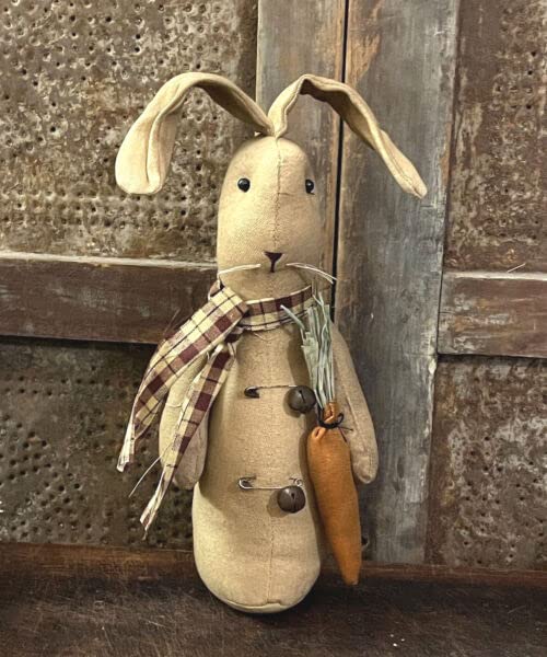 Primitives Supplies for Grubby Primitive Rustic Country Bernie Bunny Rabbit Rag Doll Easter W Bells 9 for Holiday Kitchen Farhouse Home Decor