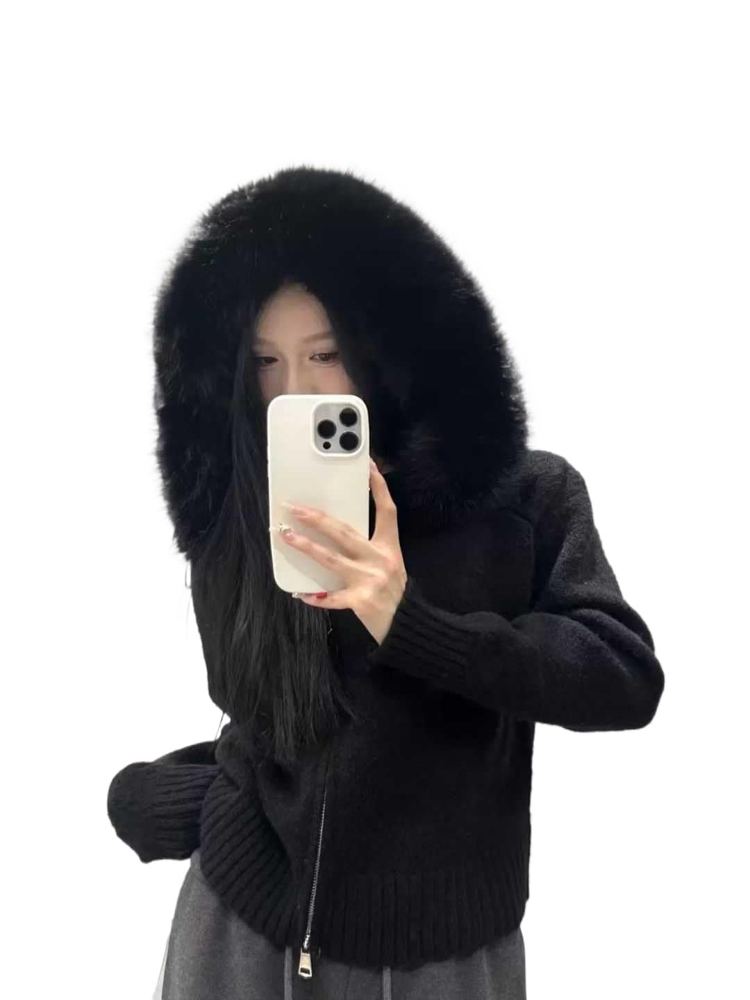 Women Cardigan Sweater Jacket Knit Zip Up Y2k Chunky Loose Faux Fur Trim Collar Cardigan Fall Outerwear Fashion