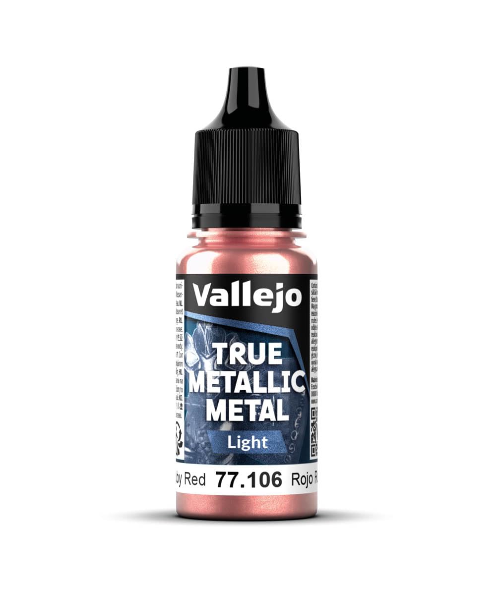Vallejo True Metallic Paint Ruby Red 18ml, Shiny Finish, Ideal for Gradients and Blending, Brush Application, Perfect for Modeling and Crafts