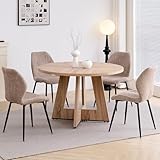 iQunLeo Round Dining Table Set for 4 with Chairs Kitchen Table and Chairs Set Dining Room Table Set Mid-Century Modern Chair with Metal Leg for Apartment Living Room(Natural Table With 4 Brown Chairs)