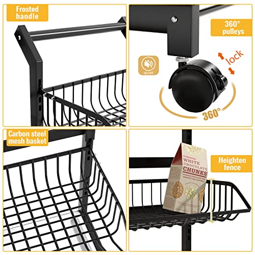 Fruit And Vegetable Bascket, 5 Tier Stackable Metal Wire Basket Cart, Rolling Carts With Lockable Wheels, Multifunctional Utility Cart For Office, Living Room, Kitchen, With Detachable Basket #TOP2