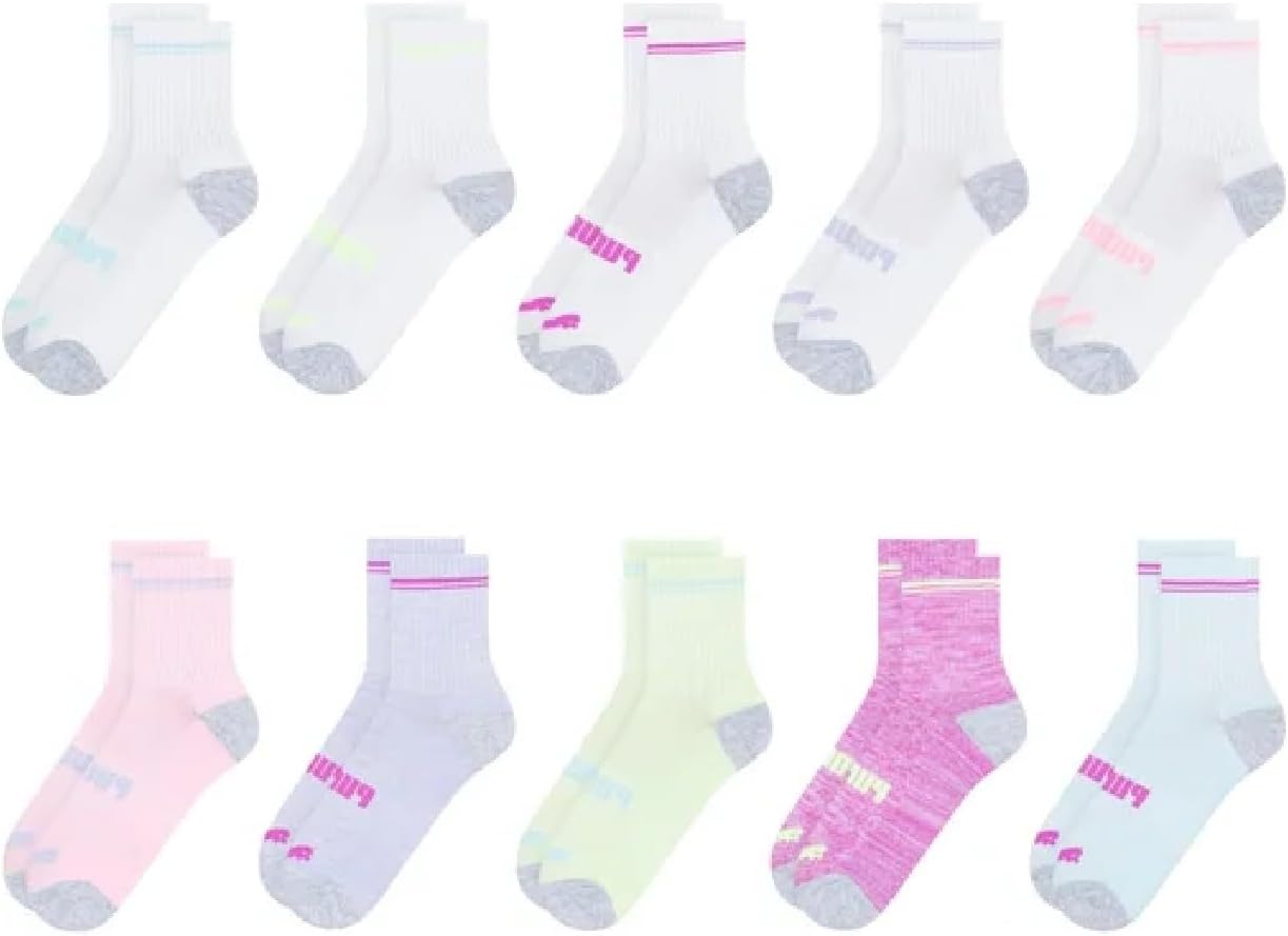 PUMA Girls Low Crew Socks, 10 pairs, Youth Size 4-9.5 - Image 6