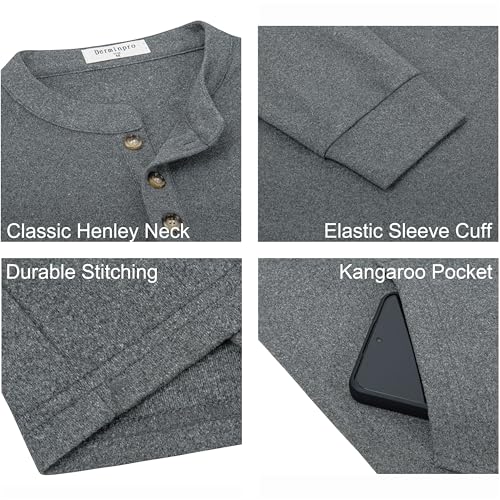 Derminpro Men's Henley Sweatshirts Long Sleeve Casual Solid Fleece Lining Lightweight Thermal T Shirt4