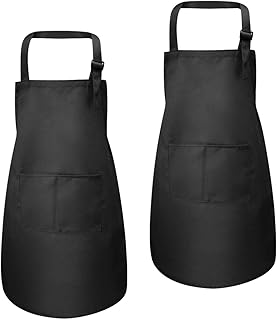 2 Pack Kids Apron with Pockets, Adjustable Boys Girls Chef Aprons, Childrens Kitchen Cooking Artist Aprons, Toddler Garden Bib Aprons for Crafting Painting Baking BBQ (M for 7-13 Age) (Black)