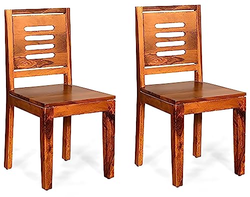 Image of Solid Sheesham Wood Set of Two Dining Chairs for Dining Room | Study Room | Office | Guest Room | Finish Color - Natural Finish |