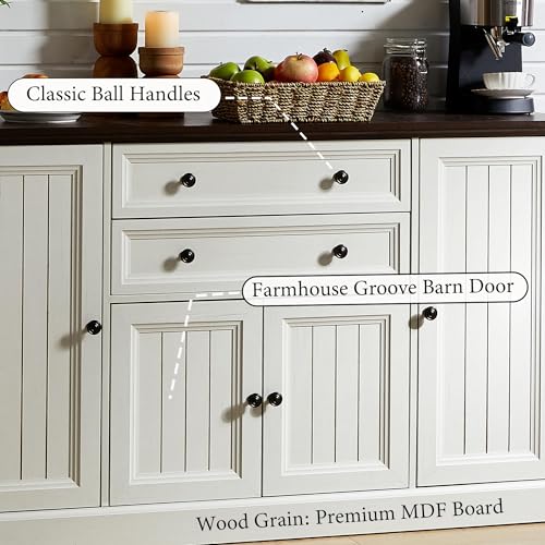 Ifget SYA23019 Farmhouse 58 Inch Buffet Cabinet With Storage, 34 Inch Tall Coffee Bar Cabinet W/2 Large Drawers & 4 Grooved Barn Doors, Wood Rustic Sideboard Buffet Cabinet thumb #4