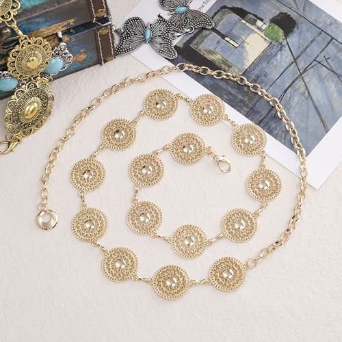 Western Metal Concho Belt for Women Cowgirl Boho Turquoise Chain Belts for Dresses Jeans Country Concert Outfit4