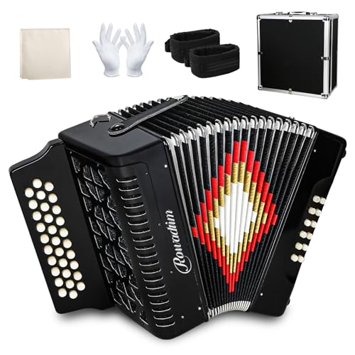 Accordion - 31 Keys, 12 Bass Professional Diatonic, Premium Portable Button Accordion for Adults & Beginners with Thick Protective Case (Black)