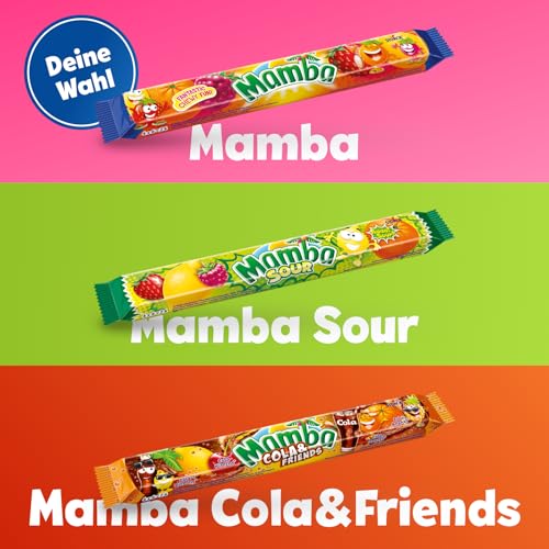 Mamba – 24 x 106g (4er Stange) – Leckere Kaubonbons mit Fruchtgeschmack in vier verschiedenen Sorten – Süßigkeiten Mix