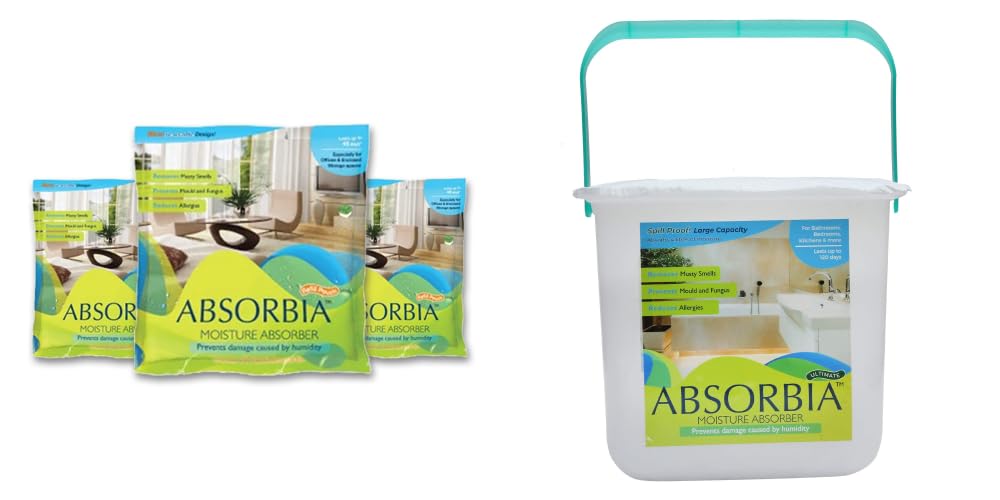 ABSORBIAMoisture Absorber Ultimate 2000 gms and Absorbia Refill Pouch for Reusable Box- Pack of 3