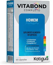 Katiguá, Polivitamínico Vitabond Homem, Completo, Com 13 Vitaminas, 10 Minerais, e Vitamina de A a Z, Super Concentrado, 60 Cápsulas rígidas • 60 doses