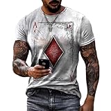 NINESTAR Mens Graphic Tees Casual Short Sleeve Crewneck Tshirt 3D Poker Pattern Vintage T Shirts Funny Casual Shirt (White,3XL)