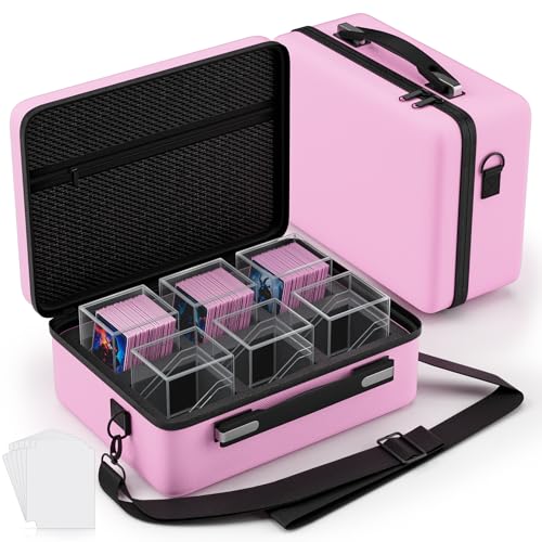 Image of Proijeut Card Deck Box with Portable Case, 6 Pack Clear Commander Deck Box with 6 Dividers, Holds 600+ Double Sleeved Cards, Fit for MTG, YuGiOh, TCG (Pink)