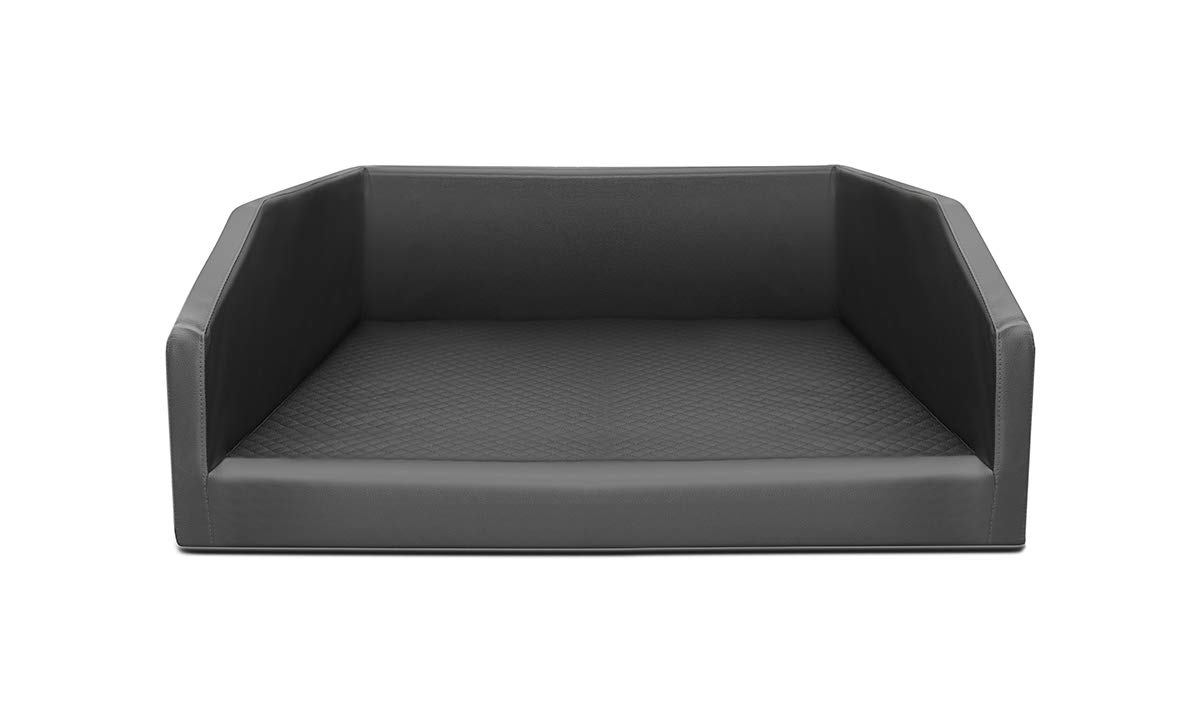Mayaadi-Home Premium Hundebett - 100 x 80 x 38 cm | Hochwertiger Autositz für Deinen Hund | Autohundebett mit Schutzdecke, Kofferraum Bett aus Kunstleder | Travel Duo Schwarz-Dunkelgrau - L