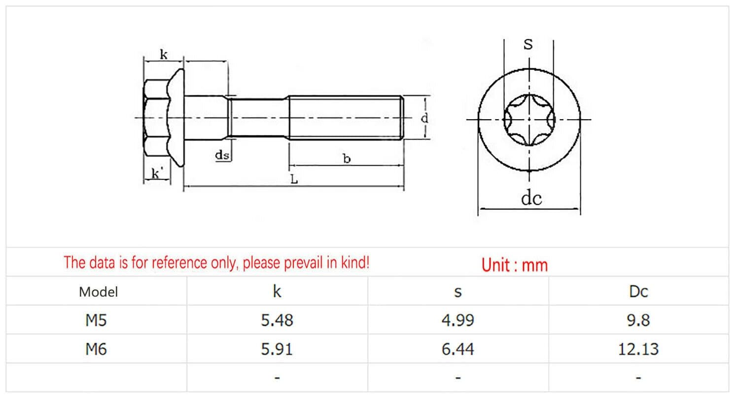 Tornillos autorroscantes de cabeza Torx hexagonal de acero al carbono de grado 12.9, tornillos de cabeza Torx de seis lóbulos hexagonales M5 M6 (50 unidades, M6 x 14)