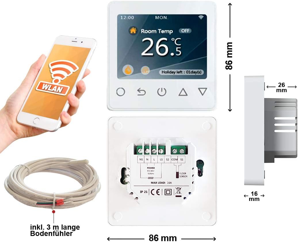 Elektrische Heizkabel-Matte Calorique – mit WLAN-Thermostat – 15,0 m² – Dünnbett – Sparsame Elektrische Fußbodenheizung 150 W/m² – TWIN-Technologie – [Energieeffizienzklasse A+++]