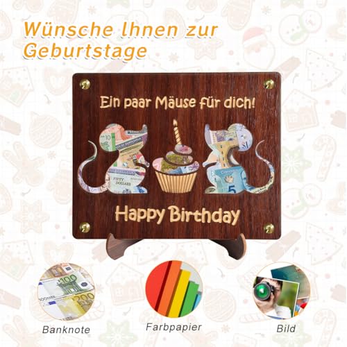 ASOFTY Geldgeschenk aus Holz, Geburtstagswünsche, Lustige Geburtstagsgeschenke Verpackung Mit Grußkarten und Umschlag für Kinder und Erwachsene