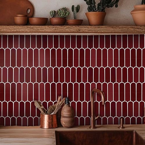 Image of Scala Bleucoin Peel and Stick Tile Stickers Vinyl Self-Adhesive Backsplash for Kitchen & Bathroom Easy DIY Home Decor Water-Resistant & Tile Decals Pack of 24 Pcs (Red, 12 inch x 12 inch Inches)