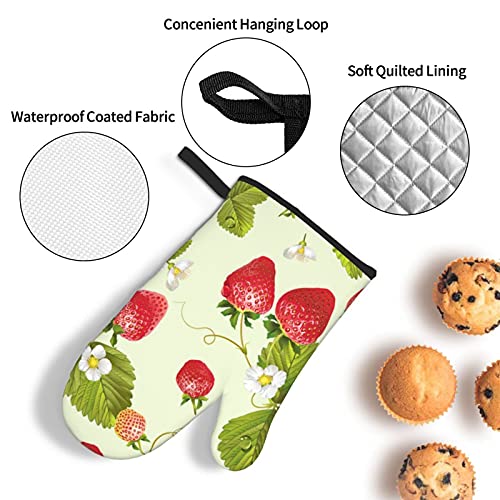 Yilequan Lovely Strawberry Print Oven Mitts And Pot Holders Sets,Kitchen Oven Glove High Heat Resistant 500 Degree Oven Mitts And Potholder,Surface Safe For Baking, Cooking, Bbq,Pack Of 3, One Size #TOP4