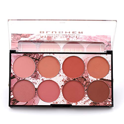 Meao Blusher Compact Powder Makeup Palette 8 Colors - Facial Base Foundation Pressed Powder Cheek Cosmetics with Blush Brush - Pro Face Sheer Matte Mineral Blush Contouring Kit Base Pallet