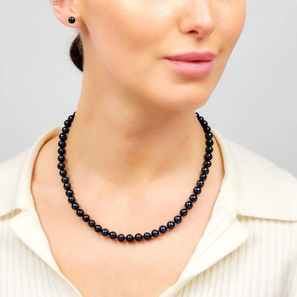 TreasureBay Splendida collana di perle d'acqua dolce naturale da 7 a 8 mm, per donne e ragazze, colore della collana di perle: bianco, nero, grigio