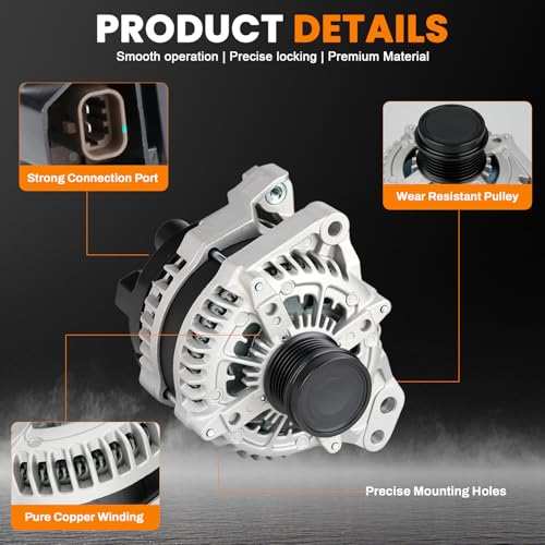Image of 104211-0261 High Output Alternator 170A 12V Compatible with 2017-2020 GMC Acadia, 2017-2020 Cadillac XT5, 2020 Cadillac XT6, 2019-2022 Chevrolet Blazer 3.6L 6-Groove Clockwise