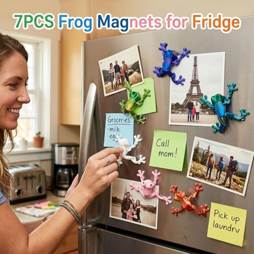 7 Pcs 3D Printed Animals Frog Fridge Magnets, Funny Refrigerator Magnets with Movable Joint and Pose Different Positions for Home Office Decoration, Frog Gifts IdeaI for Women Mom Men — view 4