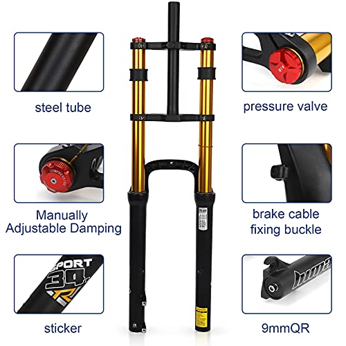 26 Inch Bike Suspension Forks 4.0 Fat Bike Straight Front Fork Downhill Mountain Bike Mtb Fork 1-1/8 Disc Brake Air Fork 170Mm Travel E-Bike Front Fork Bmx 2850G (Color : Black Gold) #TOP1