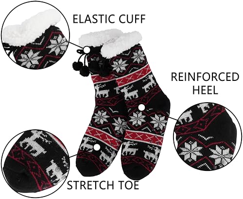 Image of BenSorts Women Thick Christmas Slipper Socks Non Slip Grippers Size 6-10