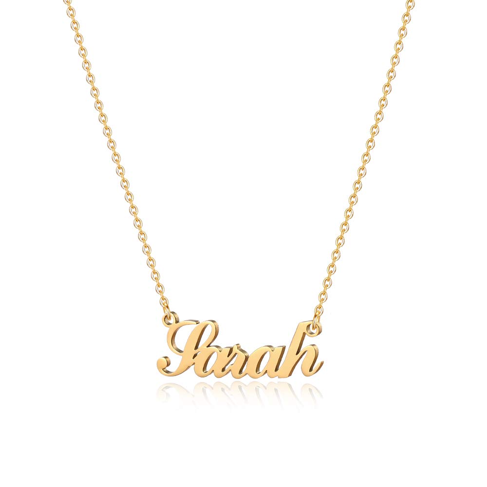 M MOOHAMGold Custom Name Necklace Personalized - 18K Gold Plated Personalized Name Necklaces for Women Girls Kids Teens, Plate Monogram Necklace Name Necklace