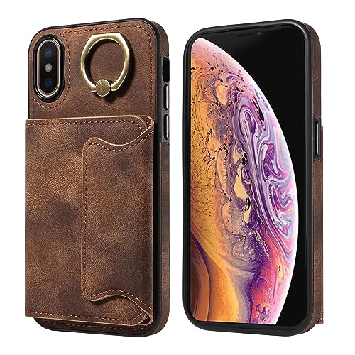 Étui Portefeuille en Cuir iPhone X/XS chic marron