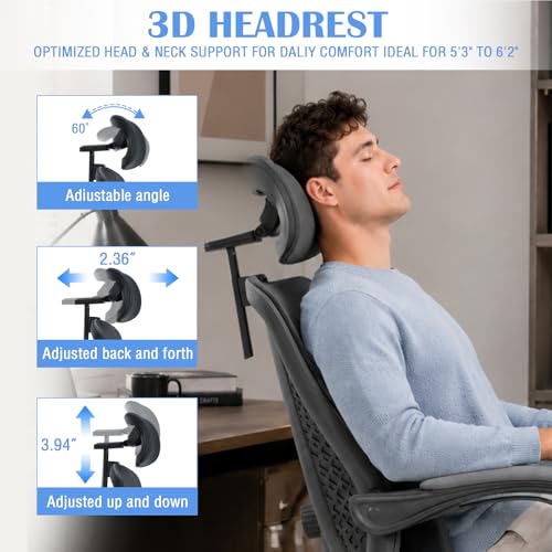 Image of Ergonomic Office Desk Chair with Foot Rest - Adjustable Lumbar Support & Headrest, 90-160 Reclining Mesh Back Computer Chair - Home Office /Gaming for Adults, 400lbs Capacity (Gray)