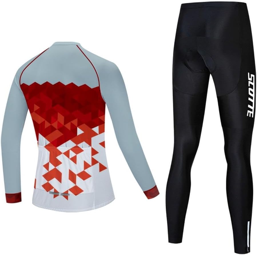 Men's Cycling Jersey Set Long Sleeve Road Bike Shirts Bicycle Clothing Cycling Pants with 20D Gel Padded