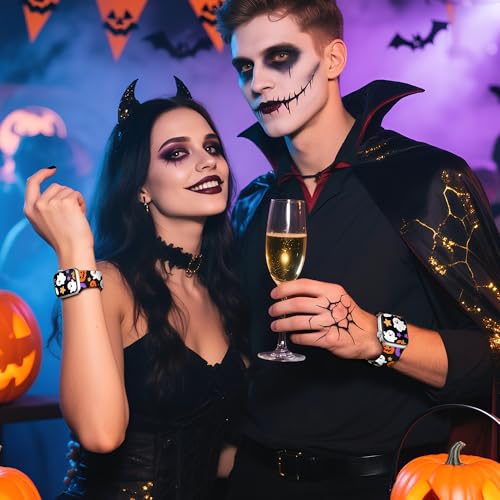Image of wipalor Halloween Bands for Apple Watch Bands for Women Men 42mm 41mm 40mm 38mm, Fall Holiday Halloween iWatch Bands for Cute Silicone Sport iPhone Watch Series 11 10 9 SE 8 7 6 5 4 3-Pumpkins&Ghosts