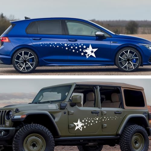 Image of TOMALL 1 Pair 62.6'' Stars Graphics Vinyl Decals for Car Body Door Sides Universal Waterproof Stars Stickers Decoration for Vehicles SUV Truck Off-Road Home Wall (White)