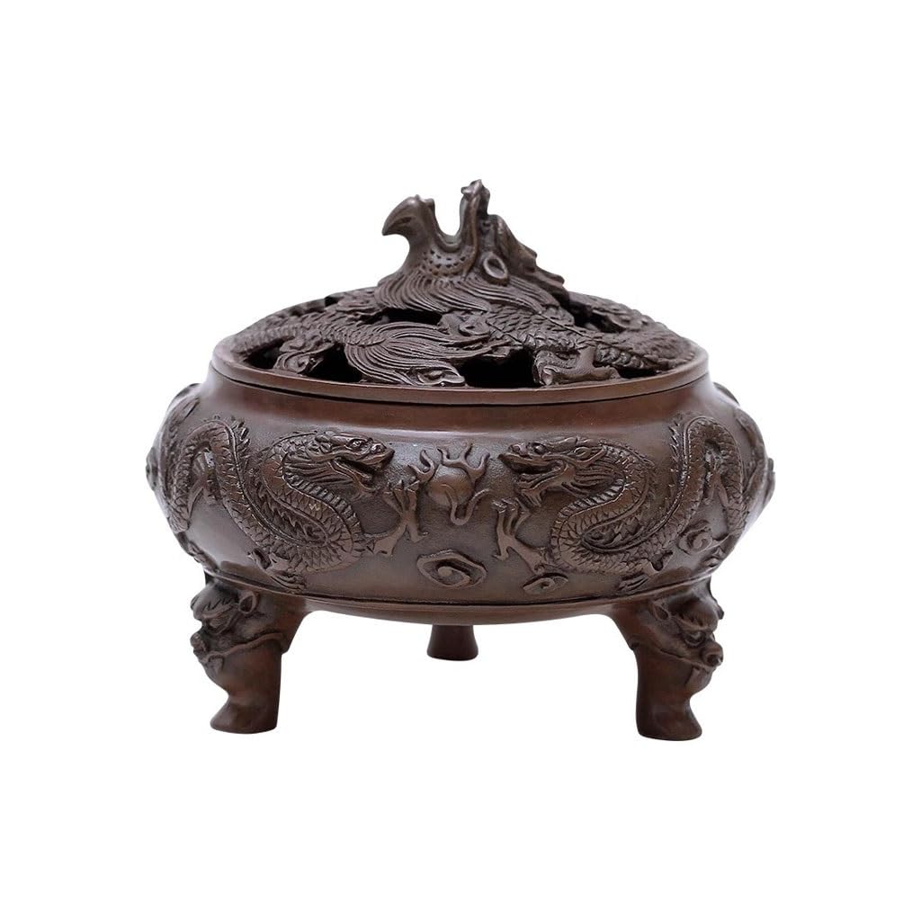 Incense Burner Chinese Retro Exquisitely Carved Auspicious Dragon Tripod Incense Burner Ornaments Indoor Buddhist Waterfall Incense Burne